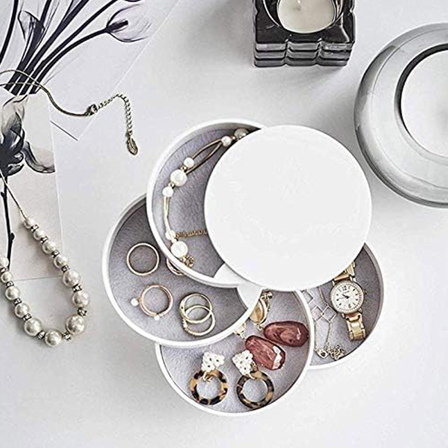 4091 4 Layers Jewellery Box, 360 Degree Rotating Jewelry Box, Jewelry and Earring Organizer Box with Mirror, Accessory Storage Box 4091 4 Layers Jewellery Box, 360 Degree Rotating Jewelry Box, Jewelry and Earring Organizer Box with Mirror, Accessory Storage Box